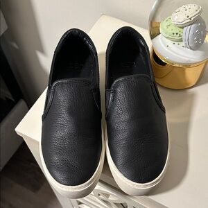 UGG Black Leather Slip-On Flats